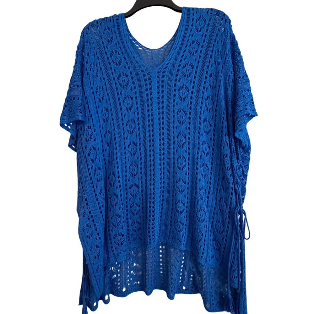 Unbranded Swim Cover Up Womens One Size Blue Excellent Crochet Knit Tassel Tie